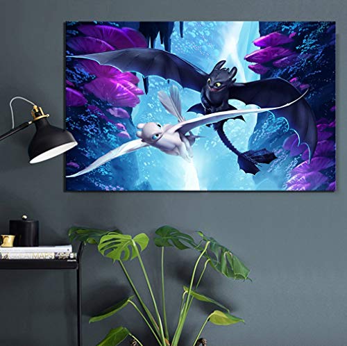 Lona 1 Pieza Furia De La Noche Y La Furia De Luz Cómo Entrenar A Tu Dragón 3 Del Cartel De Película HD Cuadro De La Pared De La Lona De La Pintura Por La Pintura Que Cuelga Decoración De La Pared