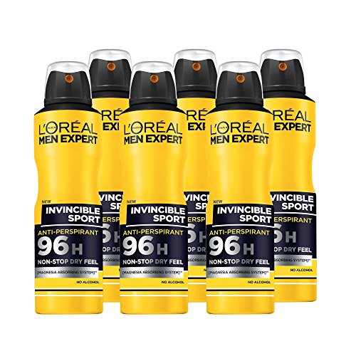 L'Oréal Men Expert Invincible Sport - Desodorante antitranspirante, Paquete de 6
