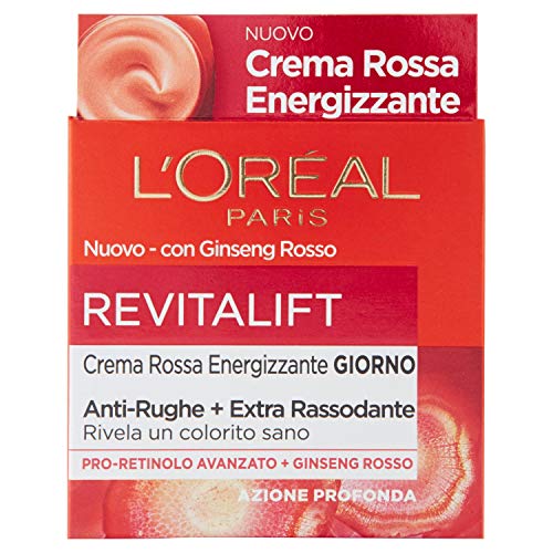 L'Oréal Paris - Crema facial energizante antiarrugas Revitalift, fórmula extra reafirmante enriquecida con ginseng rojo y proretinol avanzado, 50 ml