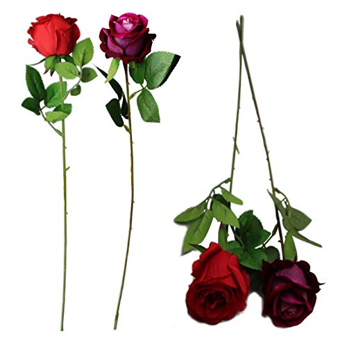 Lorigun 10 Piezas Rosas Artificiales Flores Artificiales Rosas Rosas Falsas para decoración Flores de Seda Rosa Flores Dobles Rosas Individuales Tallo Ramo (Rosado y Rojo) Cada Color 5 Piezas