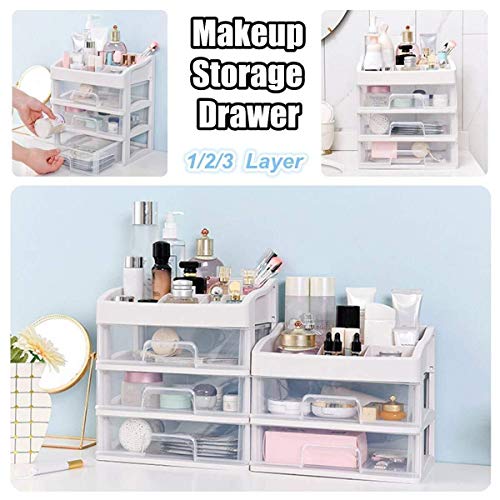 Los organizadores XWYSSH Cosmética caja de almacenamiento claro cosméticos cajón de maquillaje transparente caja Organizador 3 capas de maquillaje de almacenamiento ecológico de oficina diversos cosmé