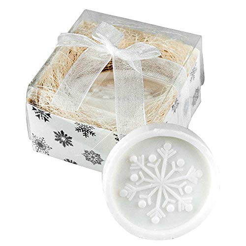 Lote 12 unidades jabón copo nieve perfumado en cajita regalo cada uno con lazo organza