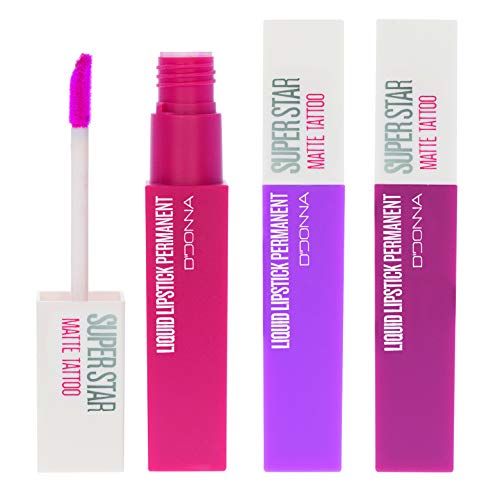 Lote Cia&Co 3 x Super Star Matte MORADOS - Barra de Labios Liquida Mate Tatto Permanente (Colores MORADOS - Lote MY-02)