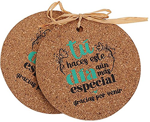 Lote de 20 Set de 2 Posavasos de Corcho Kraft con FRASES Invitados - Posavasos, posa vasos originales para Detalles, Recuerdos y Regalos de Bodas, Bautizos y Comuniones