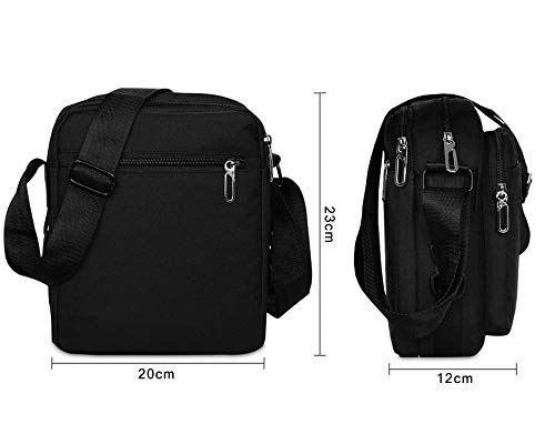 Lotisie Bolsos Bandolera a Hombro Tela de Oxford para Hombres Viaje Casual Oficina Uso Diario, Negro