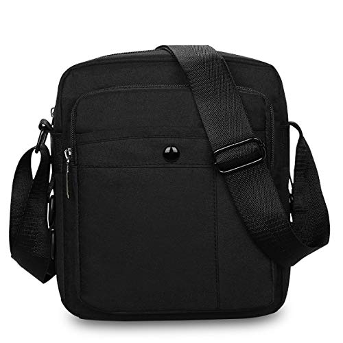 Lotisie Bolsos Bandolera a Hombro Tela de Oxford para Hombres Viaje Casual Oficina Uso Diario, Negro