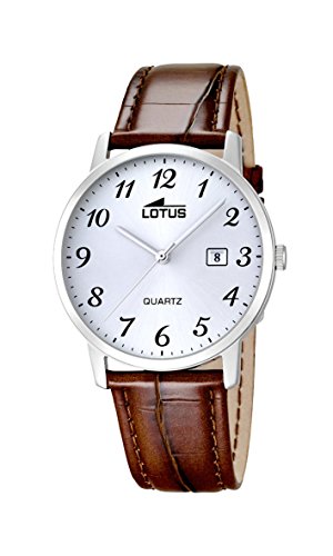 Lotus 18239/2 - Reloj analógico para caballero con pantalla plateada y correa de piel marrón, mecanismo de cuarzo
