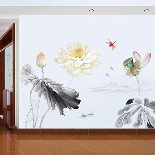 Lotus etiqueta de la pared TV de fondo decoración de la boda sala de estar etiqueta de la pared cartel naturaleza pintura de la pared sticker60x90cm