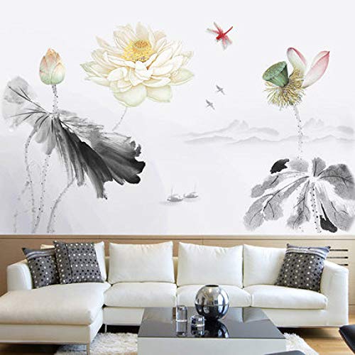 Lotus etiqueta de la pared TV de fondo decoración de la boda sala de estar etiqueta de la pared cartel naturaleza pintura de la pared sticker60x90cm