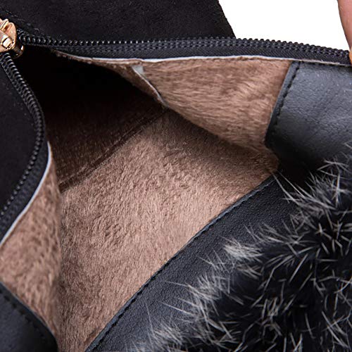 LotusTextile Botines de Mujer, Botines de Cuero de Gamuza para Mujer con Bola de Pelo, Tacones de Aguja Puntiagudos, Botas Cortas para Mujer de Gran tamaño 34-47,Negro,37EU