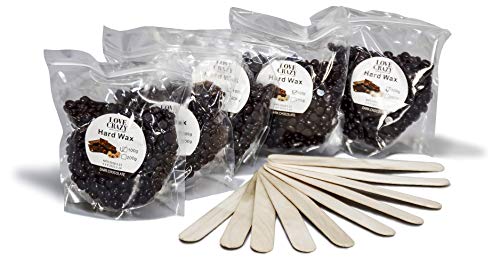 LOVECRAZY - 5 Bolsas de Frijoles de Cera Depilatoria para Todo Tipo de Piel sin Irritación, 100g/bolsa, Aroma Chocolate Negro (Incluido 10 Espátulas de Madera Gratuita)