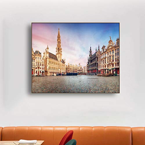 LPaWD Gran Plaza de Bruselas Impresiones de la Lona Impresiones y Carteles Impresión en Blanco y Negro Bélgica Street Canvas Impreso Decoración para el hogar Mural A3 60x90cm