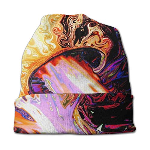 Lsjuee Gorro Beanie para hombre Gorro de punto con ácido trippy Sombreros suaves y cálidos Negro