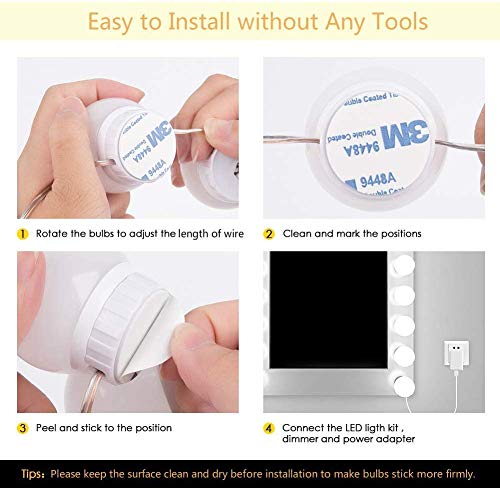 Luces de Espejo Maquillaje, Winzwon LED Lámpara de Espejo Cosmético de Tocador, Kit Luz Baño 10 Bombillas Dimmable 5 Modos, para Maquillarse, Baño, Carga USB(Sin Espejo)