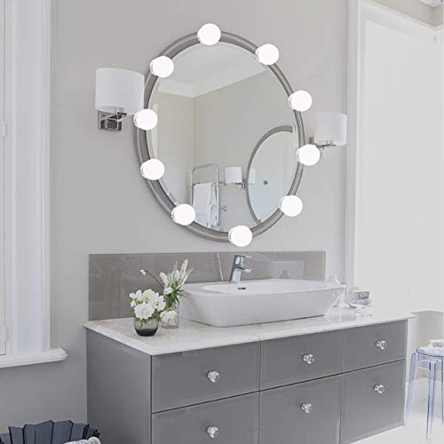Luces de Espejo Maquillaje, Winzwon LED Lámpara de Espejo Cosmético de Tocador, Kit Luz Baño 10 Bombillas Dimmable 5 Modos, para Maquillarse, Baño, Carga USB(Sin Espejo)