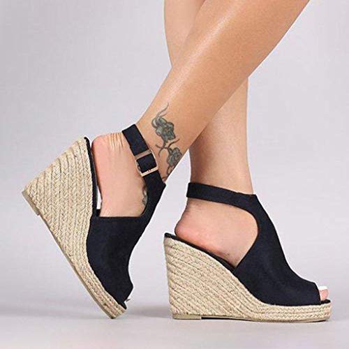 Luckycat Sandalias de Mujer Plataforma Costura Peep Toe Cuñas Hasp Sandalias Zapatos Flatform Sandalias Mujer Cuña Alpargatas Plataforma Zapatos de Boca de Pescado Sandalias de Punta Abierta