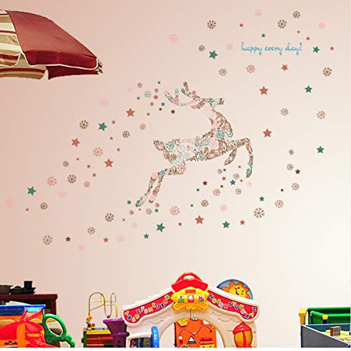 LUCKYYL Pegatinas De Pared 3D Copo De Nieve Ciervo Dibujos Animados Adecuado para Salones Cafés Pasillos Gimnasios Wandaufkleber Kiiche