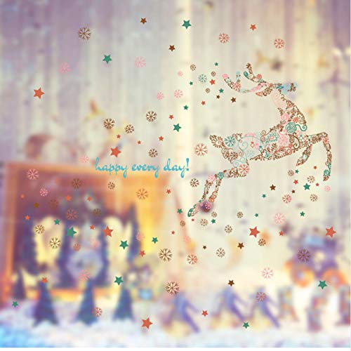 LUCKYYL Pegatinas De Pared 3D Copo De Nieve Ciervo Dibujos Animados Adecuado para Salones Cafés Pasillos Gimnasios Wandaufkleber Kiiche