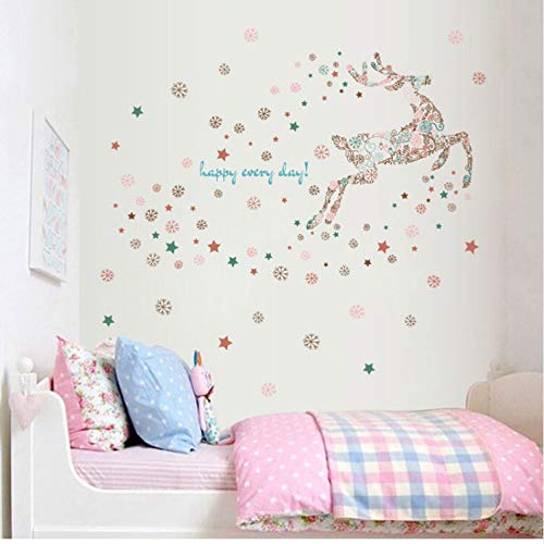 LUCKYYL Pegatinas De Pared 3D Copo De Nieve Ciervo Dibujos Animados Adecuado para Salones Cafés Pasillos Gimnasios Wandaufkleber Kiiche
