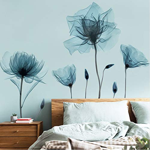 LUCKYYL Pegatinas De Pared Grandes Pintura Moderna 3D Flor Azul Apto para Cocina Comedor Sofá TV Fondo De Pared Wandaufkleber Schlafzimmer