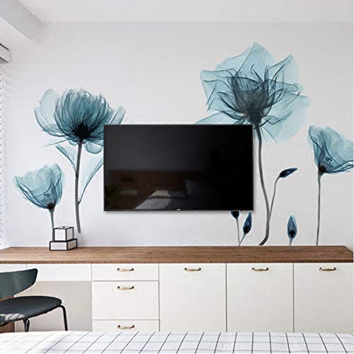 LUCKYYL Pegatinas De Pared Grandes Pintura Moderna 3D Flor Azul Apto para Cocina Comedor Sofá TV Fondo De Pared Wandaufkleber Schlafzimmer