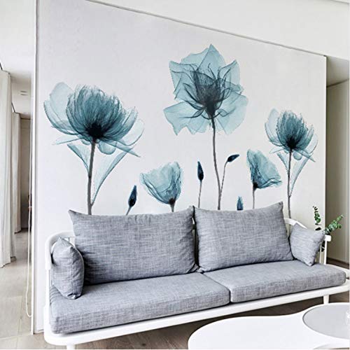 LUCKYYL Pegatinas De Pared Grandes Pintura Moderna 3D Flor Azul Apto para Cocina Comedor Sofá TV Fondo De Pared Wandaufkleber Schlafzimmer
