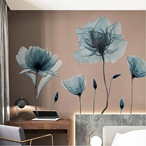 LUCKYYL Pegatinas De Pared Grandes Pintura Moderna 3D Flor Azul Apto para Cocina Comedor Sofá TV Fondo De Pared Wandaufkleber Schlafzimmer