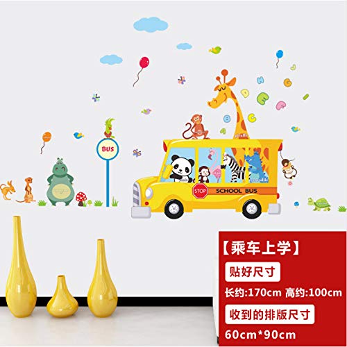 LUCKYYL Pegatinas De Pared Patron De Flores Panda Jirafa Mono Animal Autobús Escolar Apto para Sala De Estar Dormitorio Baño Wandaufkleber Spiegel