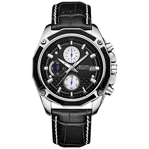 LULI Reloj de cintura con banda de cuero, función de visualización del indicador y el calendario de Lucent para hombres, Sec, 5271 3ATM Escala de uñas impermeable Movimiento de cuarzo Trinity Diales s