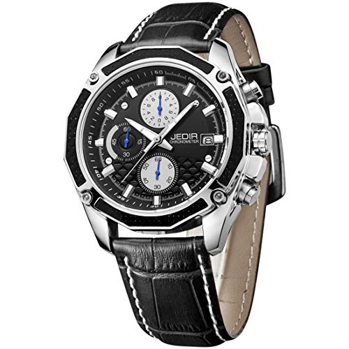 LULI Reloj de cintura con banda de cuero, función de visualización del indicador y el calendario de Lucent para hombres, Sec, 5271 3ATM Escala de uñas impermeable Movimiento de cuarzo Trinity Diales s