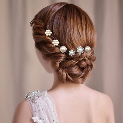 Lumanuby Paquete de 20 Horquillas para el Pelo con Flores de Diamantes y Perlas Accesorio de Cabello para Bodas o Fiestas