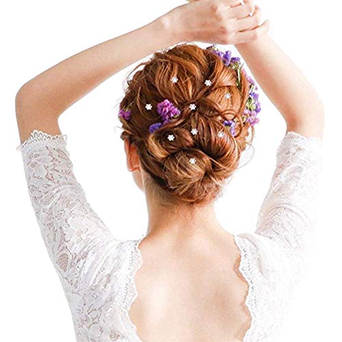 Lumanuby Paquete de 20 Horquillas para el Pelo con Flores de Diamantes y Perlas Accesorio de Cabello para Bodas o Fiestas