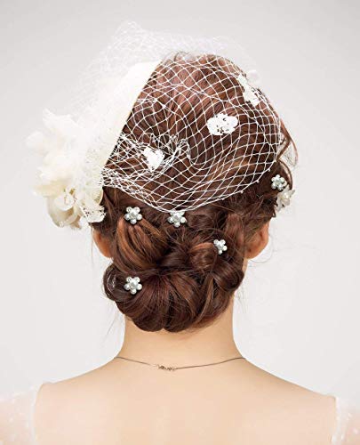 Lumanuby Paquete de 20 Horquillas para el Pelo con Flores de Diamantes y Perlas Accesorio de Cabello para Bodas o Fiestas