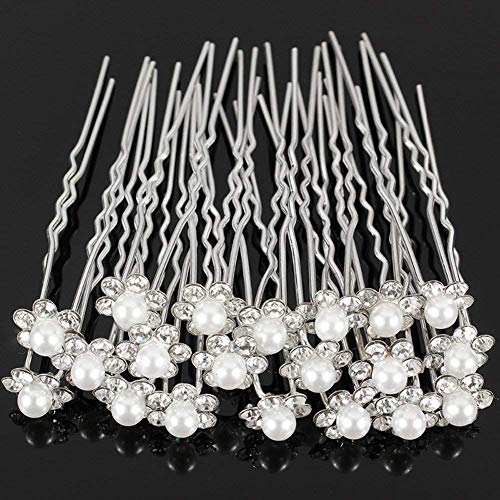 Lumanuby Paquete de 20 Horquillas para el Pelo con Flores de Diamantes y Perlas Accesorio de Cabello para Bodas o Fiestas