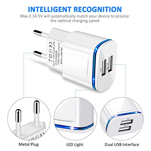 LUOATIP Cargador Phone, 4-Pack 2M Cable + Dos Enchufe USB 2.1A/5V Movil Adaptador Compatible con iPhone 11 XS XS MAX/XR/X 8/7/6/6S Plus 5S/SE/5C, Pad Air Mini Pro, Pod