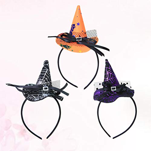 Lurrose 3 Unids Mini Sombrero Puntiagudo Venda de La Bruja Accesorios de Halloween Cosplay Party Props Decoración