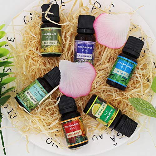 Lurrose 6 unids 10 ml Aceites Esenciales Orgánicos Naturales Set Aromatherapy Oils Perfume Boda y Uso en el Hogar Limón Lavanda Menta Rosemary Tea Tree y Bergamota Set