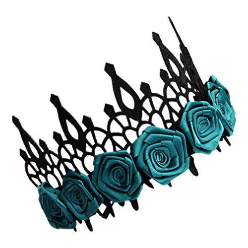 Lurrose Diadema de Corona Negra de Halloween Diadema de Corona Gótica Diadema de Rosa Azul Tocado de Halloween Accesorio de La Foto para Maquillaje Bola Fiesta Mascarada Cosplay (Negro)