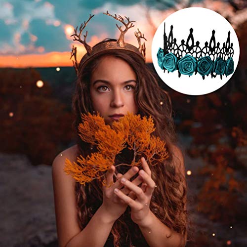 Lurrose Diadema de Corona Negra de Halloween Diadema de Corona Gótica Diadema de Rosa Azul Tocado de Halloween Accesorio de La Foto para Maquillaje Bola Fiesta Mascarada Cosplay (Negro)