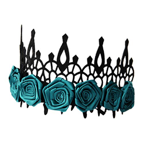 Lurrose Diadema de Corona Negra de Halloween Diadema de Corona Gótica Diadema de Rosa Azul Tocado de Halloween Accesorio de La Foto para Maquillaje Bola Fiesta Mascarada Cosplay (Negro)