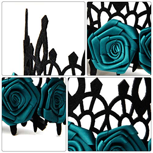 Lurrose Diadema de Corona Negra de Halloween Diadema de Corona Gótica Diadema de Rosa Azul Tocado de Halloween Accesorio de La Foto para Maquillaje Bola Fiesta Mascarada Cosplay (Negro)