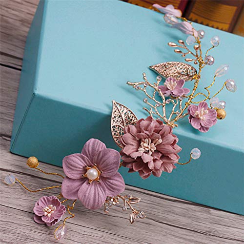 Lurrose Flor Nupcial Diadema Tela Floral Pelo Vid Dulce Oro Boda Accesorios para el Cabello para Mujeres Niñas