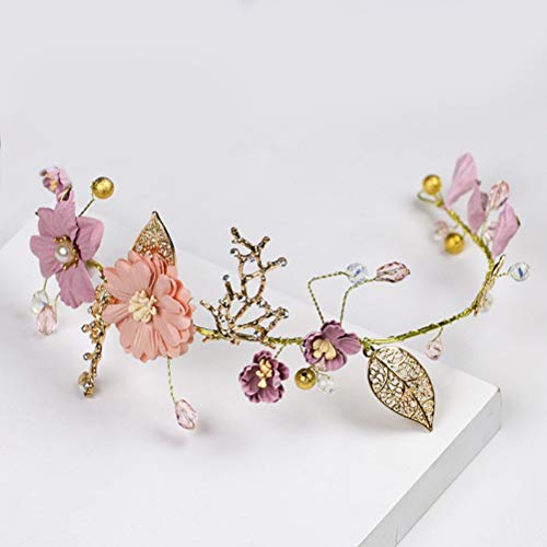 Lurrose Flor Nupcial Diadema Tela Floral Pelo Vid Dulce Oro Boda Accesorios para el Cabello para Mujeres Niñas