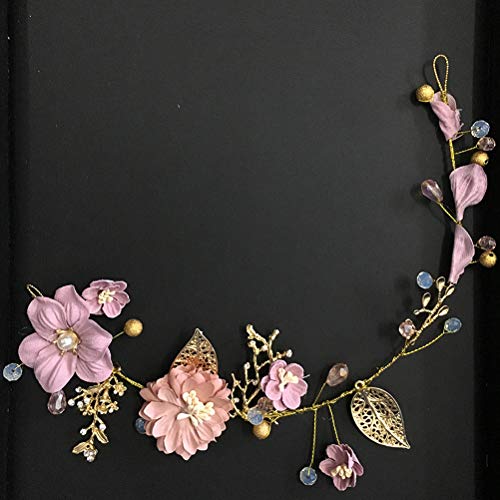 Lurrose Flor Nupcial Diadema Tela Floral Pelo Vid Dulce Oro Boda Accesorios para el Cabello para Mujeres Niñas