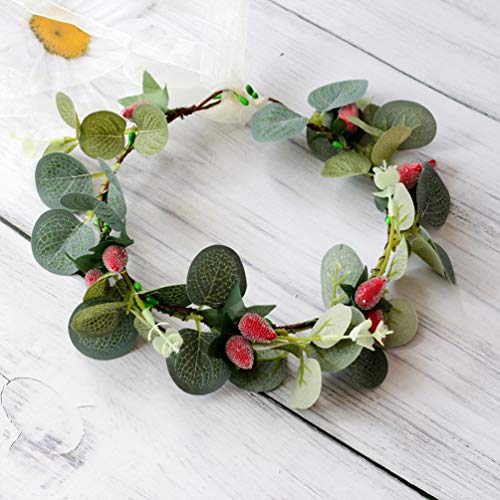 Lurrose Hoja Diadema Pelo Aro Simulación Mulberry Berry Broche de Pelo Elegante Eucalipto Guirnalda Fiesta Corona Tocado de Boda