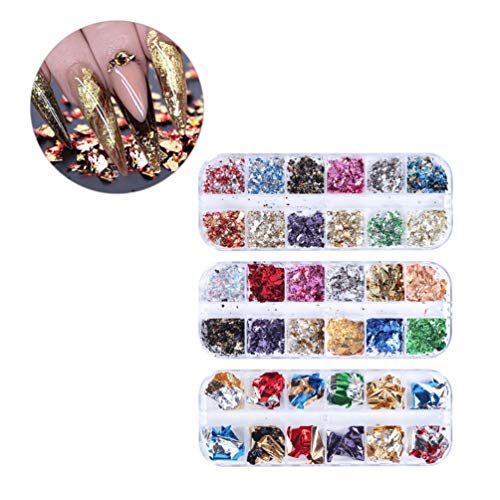 Lurrose Lámina Paillette Chip Lámina Brillo de Uñas Hoja de Oro Escamas de Schabin Manicura Metálica Papel de Desecho Nail Art Decal para Mujeres Niñas Dama 3 Sets