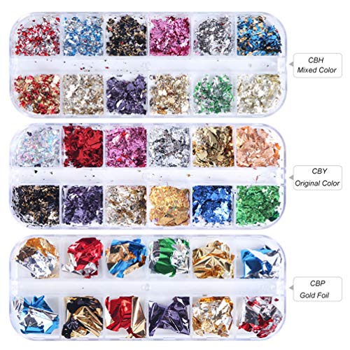 Lurrose Lámina Paillette Chip Lámina Brillo de Uñas Hoja de Oro Escamas de Schabin Manicura Metálica Papel de Desecho Nail Art Decal para Mujeres Niñas Dama 3 Sets