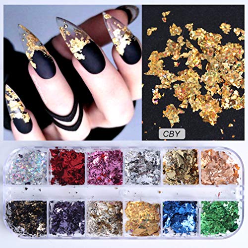 Lurrose Lámina Paillette Chip Lámina Brillo de Uñas Hoja de Oro Escamas de Schabin Manicura Metálica Papel de Desecho Nail Art Decal para Mujeres Niñas Dama 3 Sets