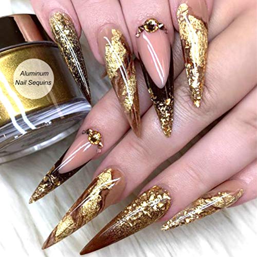 Lurrose Lámina Paillette Chip Lámina Brillo de Uñas Hoja de Oro Escamas de Schabin Manicura Metálica Papel de Desecho Nail Art Decal para Mujeres Niñas Dama 3 Sets