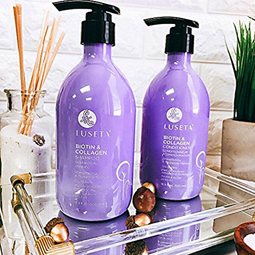 LUSETA Champú Anticaída Cabello y Acondicionador de Biotina y Colágeno Ideal para la Pérdida de Cabello Promueve el Crecimiento del Cabello 2 x 500 ml